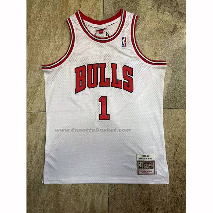Maglia Chicago Bulls Derrick Rose No 1 Mitchell & Ness 2008-09 Bianco